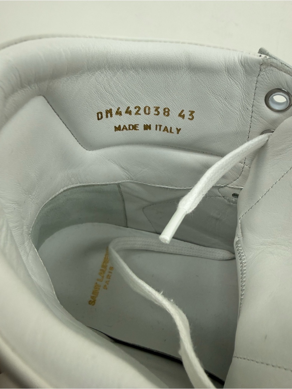 Saint Laurent White High-Top Sneakers with Black Stripe - Picture 6 of 10
